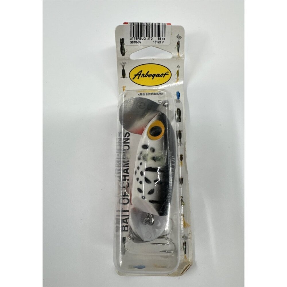 Vintage Arbogast Jitterbug Fishing Lure 5/8 oz 13126 Black White Red Bottom NEW